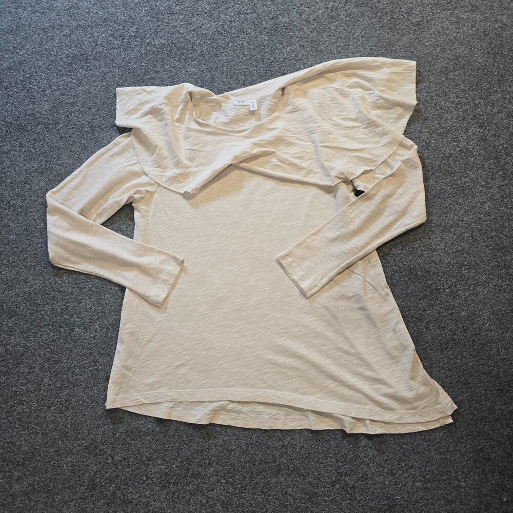 Wilt Top Womens Size Medium Off White Slub Knit Long Sleeve Ruffle Neck Casual